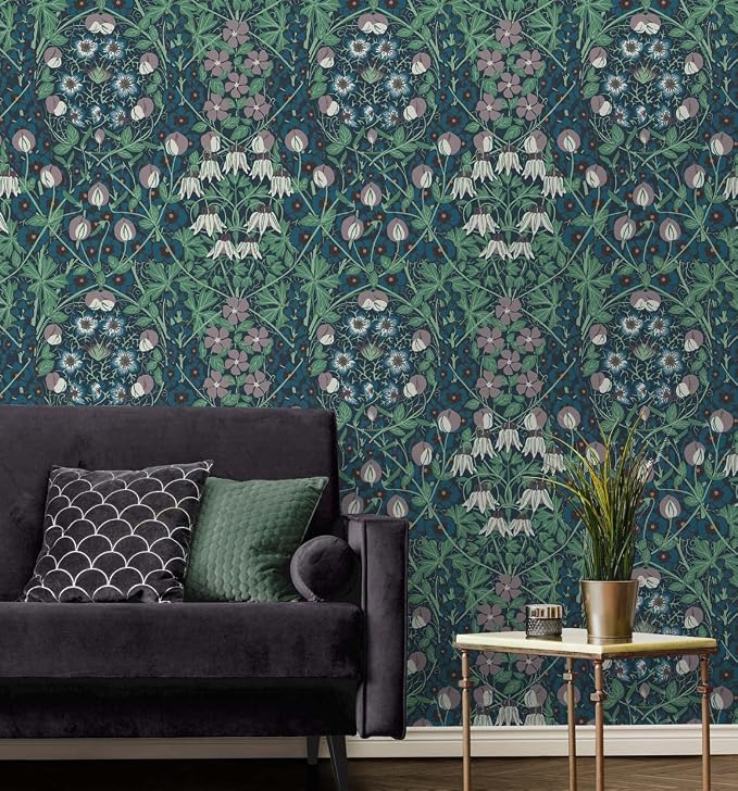 NextWall Tulip Garden Floral Peel and Stick Wallpaper (Deep Ocean & Purple Haze)