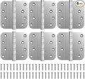 KOLET Ball Bearing Door Hinges, 4 x 4 Inches Door Hinges, 5/8'' Radius Corner Hinges, Heavy Duty Stainless Steel, Smooth and Quiet, Non Removable Pin, Brushed Nickel, 6 Pack