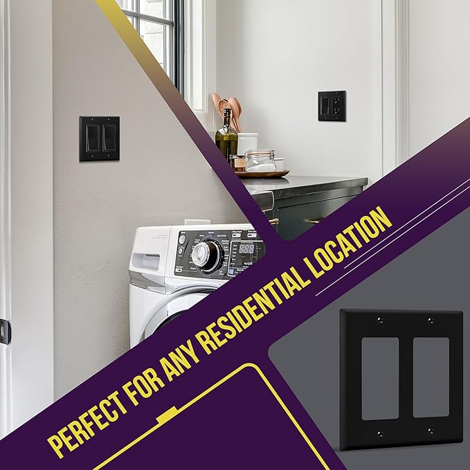 ENERLITES Decorator Light Switch or Receptacle Outlet Wall Plate, Gloss Finish, Size 2-Gang 4.50" x 4.57", Unbreakable Polycarbonate Thermoplastic, UL Listed, 8832-BK-10PCS, Black (10 Pack)