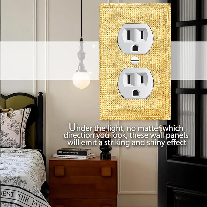 Shiny Golden Light Switch Cover Gold Rhinestones Wall Plates Light Switch Cover Plate Decorative Outlet Covers