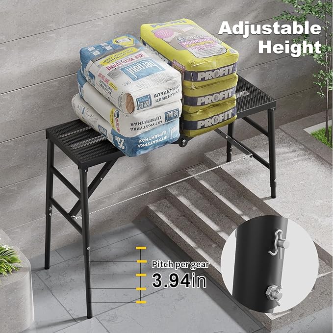 Scaffolding Platform 15.75"x59.05" Adjustable Work Platform Support 330 lbs Portable Scaffold 5 Gear Adjust Height 31 to 46 inches Folding Ladder Step Stool Non Slip