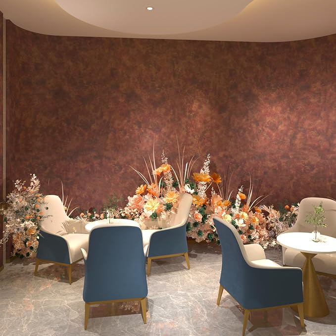 BAYYA Extra Wallpaper Red Wallpaper Stick and Peel Metallic Copper/Gold Contact Paper Industrial Wall Paper 31.5"x158" Thick Rust Vintage Concrete Vinyl Wrap Bedroom Bathroom Hallway Wall Covering