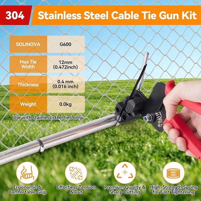 Metal Zip Ties Gun Tool Set,Upgraded Stainless Steel Cable Tie Gun with 200pcs Uv Resistant Black Heavy Steel Cable Tie Heavy Duty Outdoor for Fastening & Cutting, Chain Link Fence, Exhaust Pipe