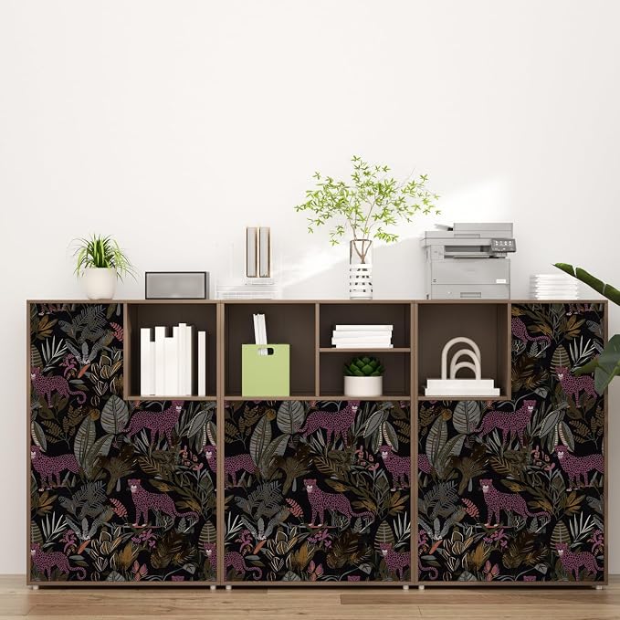 Dark Pink Vintage Leopard Peel and Stick Wallpaper 17.5" x 393" | Waterproof Vinyl Self Adhesive Removable Renter Friendly Floral Contact Paper