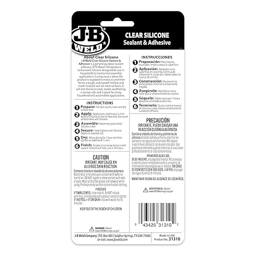 J-B Weld 31310 Clear All-Purpose RTV Silicone Sealant and Adhesive - 3 oz. - 2-Pack