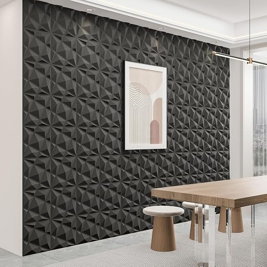 20 Pack 3D Wall Panels for Interior Wall Decor, 12''x12'' White Accent Diamond Panels for Gaming Room Bedroom TV Background, Black