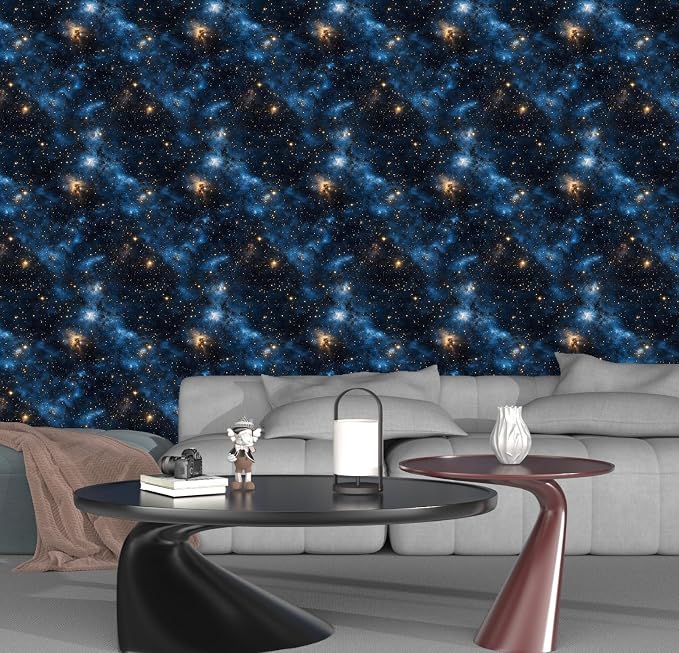 Dark Starry Sky Wallpaper Peel and Stick 17.5"x 787",Black/Blue | Self Adhesive/Removable/Waterproof/Thick Vinyl Extra Long Contact Paper for Bathroom Bedroom Shelf Cabinet Drawer,Prepasted