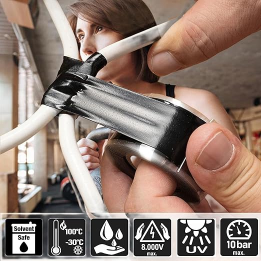 Self Fusing Silicone Tape for Plumbing Black 1.5" X 36-Foot Non-Adhesive Leak Seal Tape Waterproof, Multi-Purpose Adhesive Tape for Gym Equipment Hose Emergency Repair