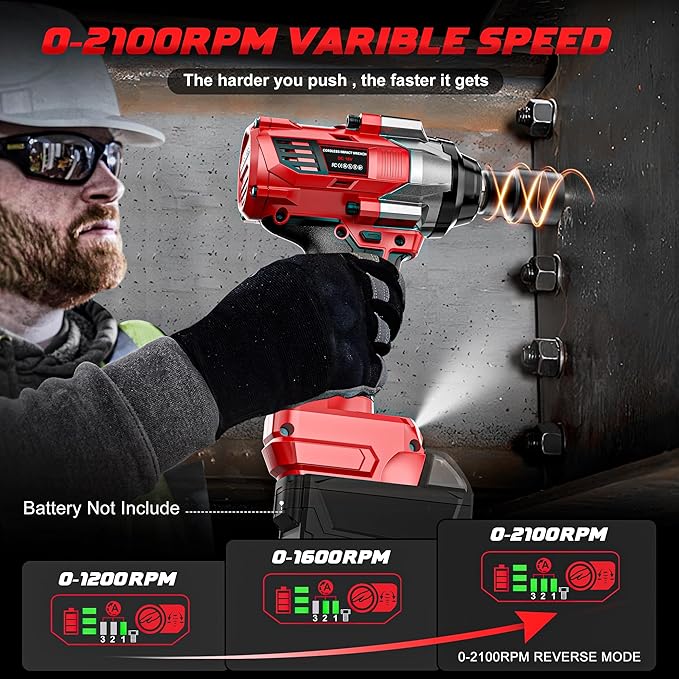 DIYtoolifz Cordless Impact Wrench 1/2" Compatible with Milwaukee 18V Battery, 1000Ft-lbs(1360N.m) High Torque Impact Driver, Electric Impact Gun with 4-Mode Speed, LED Work Light for Car(Bare Tool)