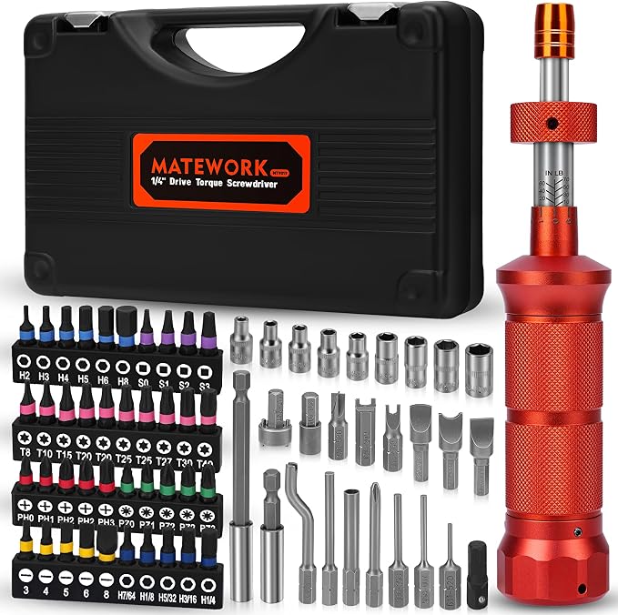 68Pcs Torque Screwdriver Wrench Set 10-70 IN.LB, Inch Pound Torque Driver | with S2 Steel Bits, 1/4" Drive, Magnetic Quick-Release Adapter for Bike Repair, Mounting and Maintenance