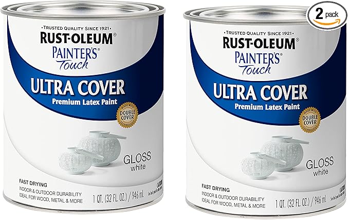 Rust-Oleum 1992502-2PK Painter’s Touch Latex Paint, Quart, Gloss White, 2 Pack