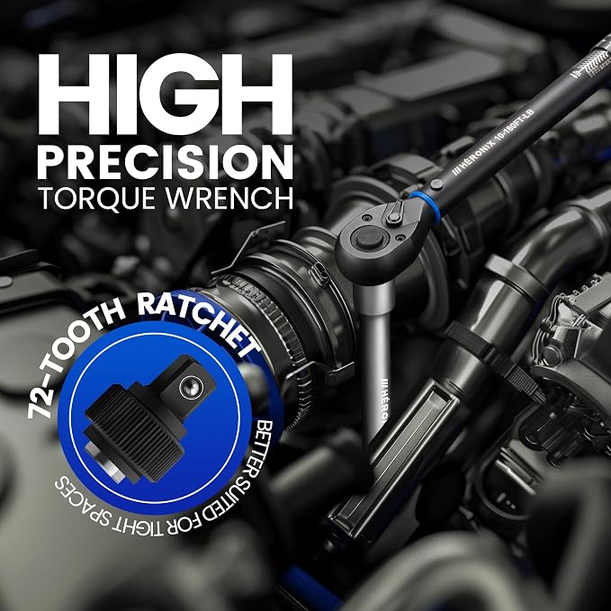 6PCS Click Torque Wrench Set, 1/4" 3/8" 1/2" Drive (20-240 in.lb, 5-50 ft.lb, 10-180 ft.lb), 72-Tooth Ratchet with 4", 5", 6" Extension Bars for Auto, Bicycle & Motorcycle Maintenance