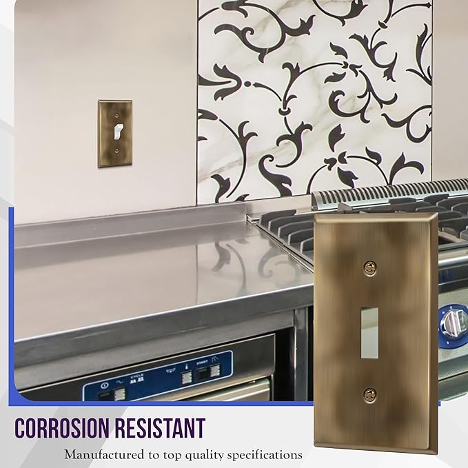 ENERLITES Toggle Light Switch Metal Wall Plate, Stainless Steel Switch Cover, Corrosion Resistant, Standard Size 1-Gang 4.50" x 2.76", Stainless Steel 201, 7711-AB, Antique Brass