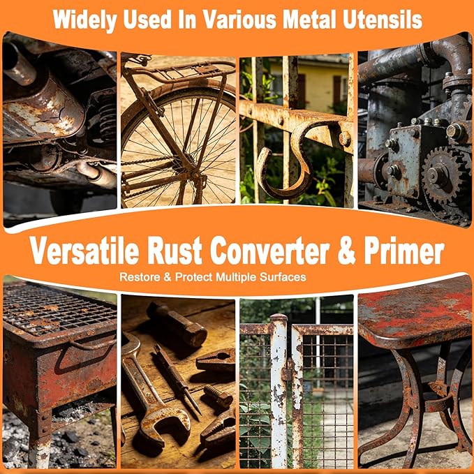 Metal Paint, 2-In-1 Rust Converter for Metal, Rust Remover for Primer,Paint Over Rusted Metal, Anti-Rust Inhibitor Heat & UV Resistant for Rusty Metal Trailer Chassis Frame (70.5 Oz/Black)