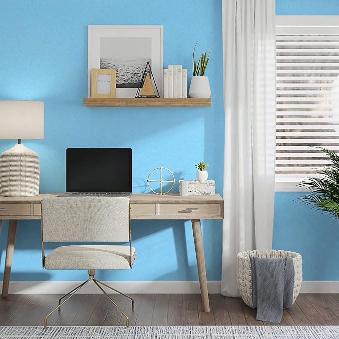 Cohoo Home Blue Peel and Stick Wallpaper Silk Solid Light Blue Contact Paper for Walls Embossed Textured Self-Adhesive Removable Wallpaper Bedroom Bathroom Waterproof Drawer Liner 15.7inW 118inL