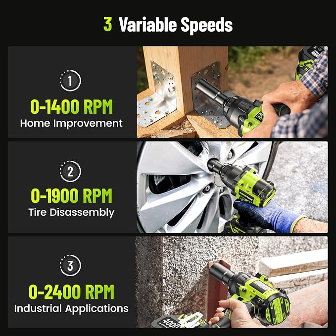 1032 ft-lbs(1400N.m) 1/2 Inch Cordless Brushless Impact Wrench | Includes 2x4.0Ah batteries and fast charger with 11pc tire repair kit, 3-speed, auto-stop, LED light, for car truck RV mower
