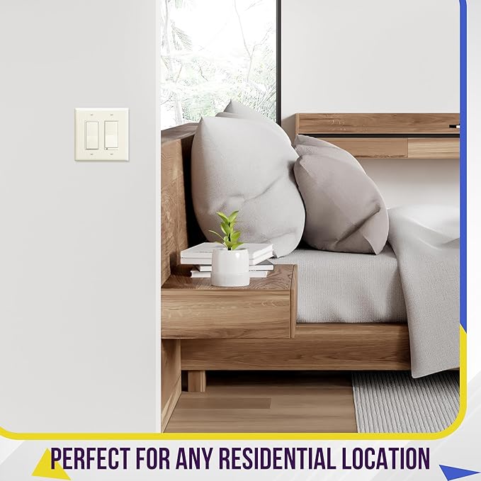 ENERLITES Decorator Light Switch or Receptacle Outlet Wall Plate, Gloss Finish, Midway Size 2-Gang 4.88" x 4.92", Unbreakable Polycarbonate Thermoplastic, UL Listed, 8832M-LA, Light Almond