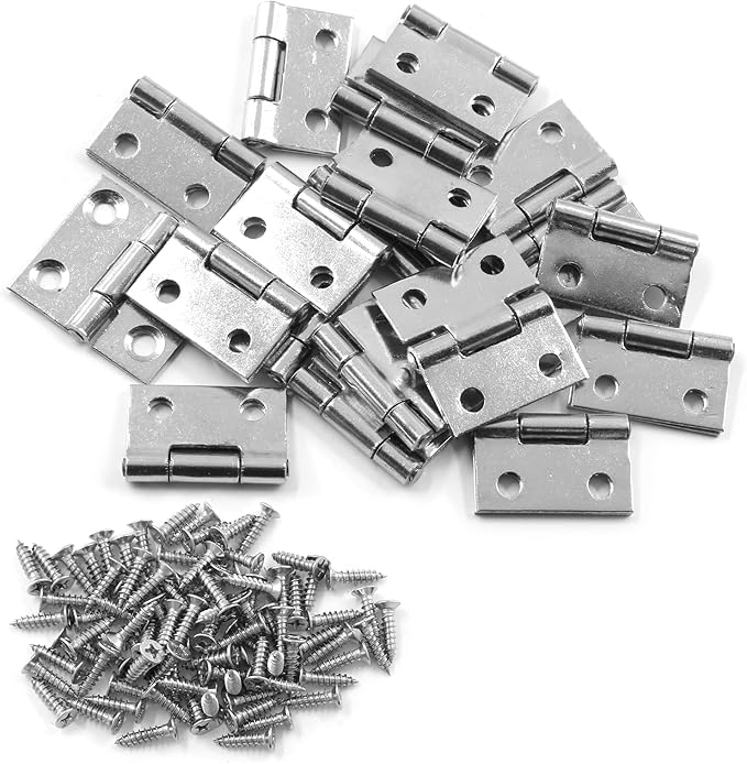20 PCS Stainless Steel Folding Butt Hinges, 1 inch Silver Square Door Hinges with Screws for Wooden Box, Window Wood, Home Kitchen Furniture Hardware (25 x 28 x1.2 mm)