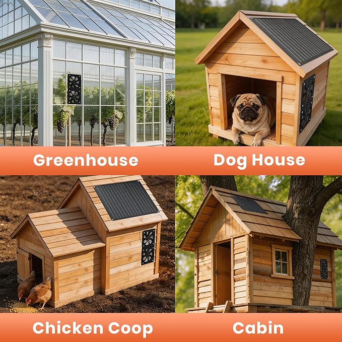 FlexSolar 12W Solar Panel Powered Fan Kit, Dual Waterproof IP65 Fans, 2500RPM High Speed, Solar Exhaust/Intake Fan for Chicken Coop, Greenhouse, Dog House, Pet House, Outdoor Shed Ventilation