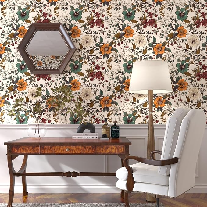 Danodoi Yellow Vintage Floral Peel and Stick Wallpaper 17.5" x 197" | Waterproof Vinyl Self Adhesive Removable Renter Friendly Floral Contact Paper