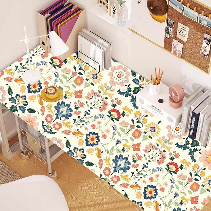 ILHIIOR Pink Floral Peel and Stick Wallpaper Boho Leaf Contact Paper Yellow Flower Removable Self Adhesive Waterproof Wall Paper for Cabinet Drawers Wall Decor Renter Friendly 17.5''x393''
