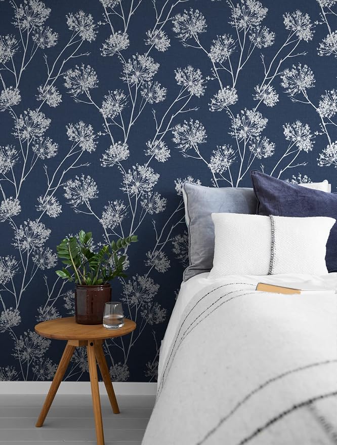 NextWall One O'Clocks Botanical Peel and Stick Wallpaper (Denim Blue)