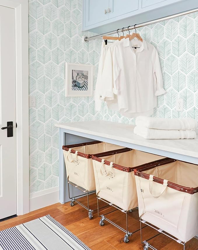 MelunMer Geometric Peel and Stick Wallpaper Boho Green White 17.3''×276'' | Modern Self Adhesive Removable Wallpaper for Bedroom/Bathroom Waterproof, Contact Paper for Cabinets, Drawers Easy to Install