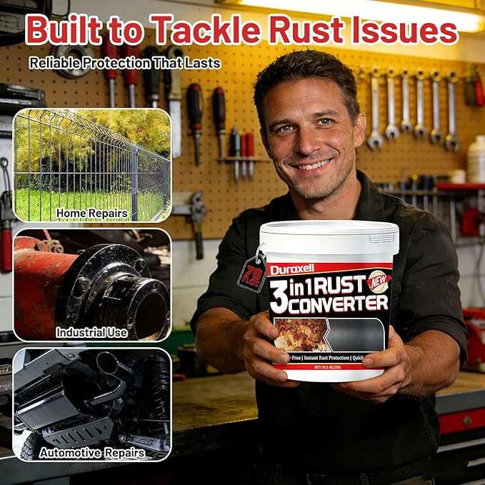 Rust Converter Paint for Metal, 3-in-1 Rust Converter & Metal Primer, Paint Directly Over Rust, Black Rust Inhibitor for Automotive Frame, Trailer & Fence, Heat & UV Resistant – 70 oz