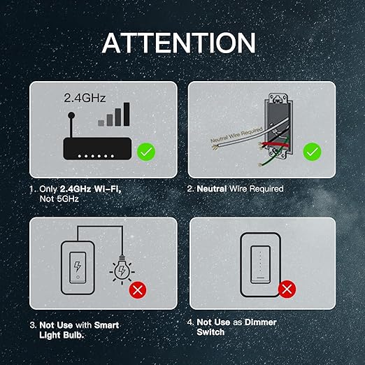 MoesGo 2nd Generation WiFi Smart Light Switch, Smart Wall Switch 2.4GHz WiFi, Neutral Wire Required, Smart Life APP Remote Control, Compatible with Alexa/Google Home, No hub Required White 1 Gang