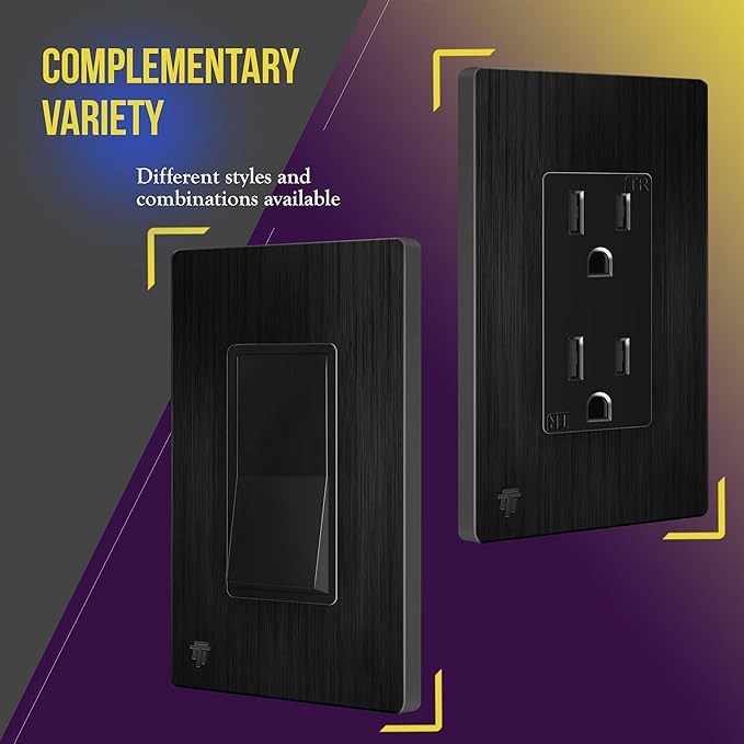 ENERLITES Decorator Light Switch or Receptacle Wall Plate, Screwless Wall Plate, Standard Size, 1-Gang 4.68" x 2.93", Polycarbonate Thermoplastic, UL Listed, SI8831-BBK-10PCS, Brushed Black, 10 pack