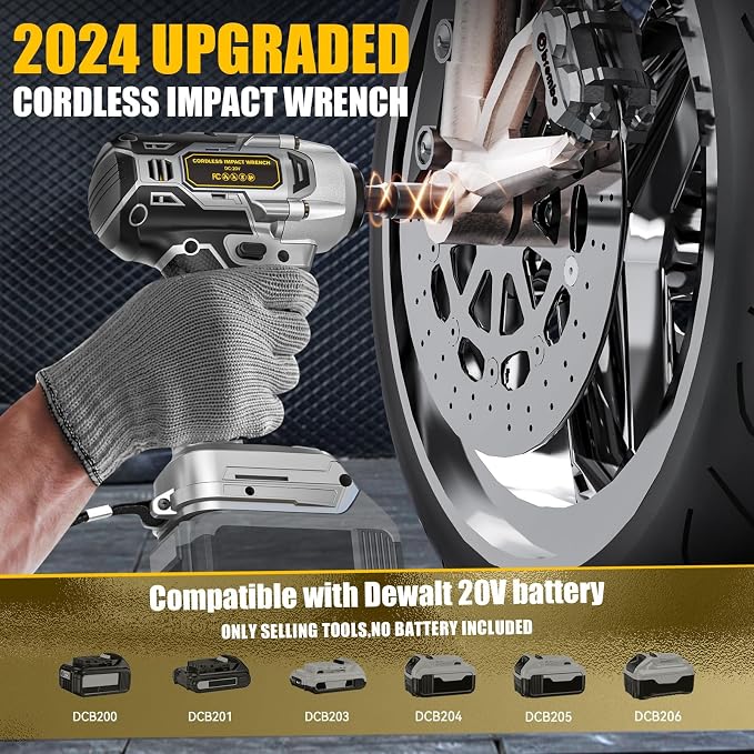 Cordless Impact Wrench for Dewalt Battery 250FT-LBS 3/8 inch 340N.m Compact Impact Gun Brushless Electric Includes LED Work Light - 2400RPM Light-Duty Impact Driver Wrench - No Battery