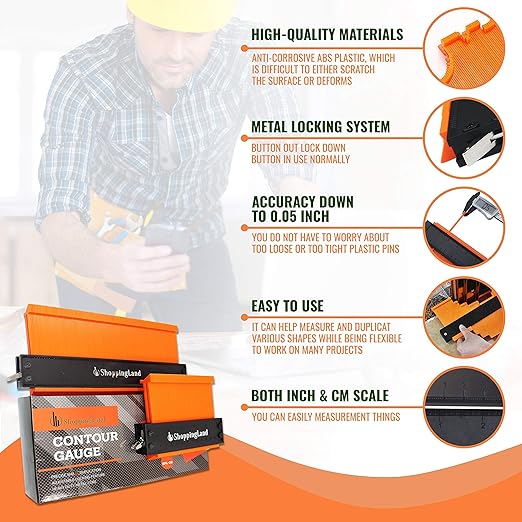 The Super Gauge Shape and Outline Tool, Contour Gauge for Perfect Woodworking, Carpentry, Construction - Adjustable Profile for Precision Copying of Irregular Shapes - Enhance DIY Projects (10"& 5")