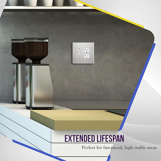 ENERLITES Combination Toggle Light Switch or Duplex Receptacle Outlet Metal Wall Plate, Corrosion Resistant, Over Size 2-Gang 5.5" x 5.5", 771121O, 430 Stainless Steel, UL Listed, Silver
