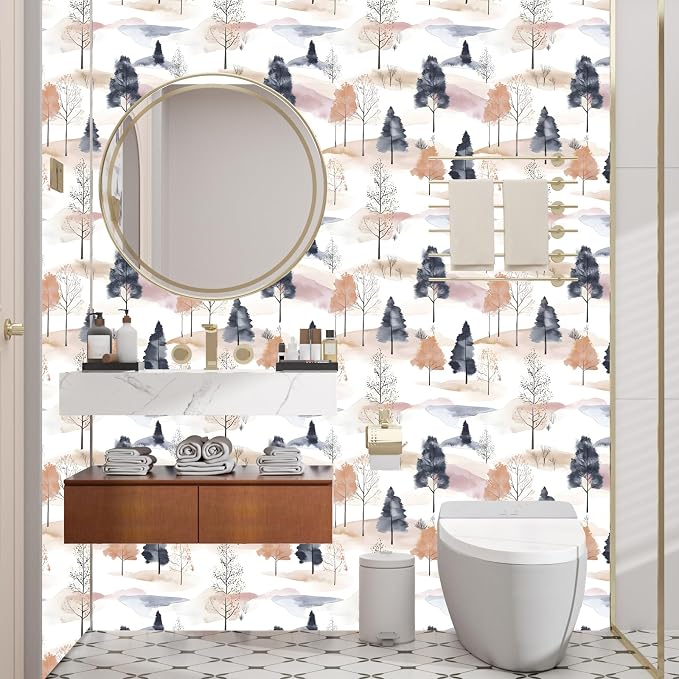 ILHIIOR White Floral Peel and Stick Wallpaper Boho Colorful Tree Contact Paper Forest Removable Self Adhesive Waterproof Wall Paper for Cabinet Drawers Wall Decor Renter Friendly 17.5''x118''
