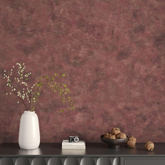 JSEVEM 16"×118" Red Rusty Concrete Wallpaper Peel and Stick Luxury Metallic Industrial Cement Contact Paper Waterproof 3D Textured Adhesive Vinyl Wrap for Countertops Bedroom Living Room Office Walls