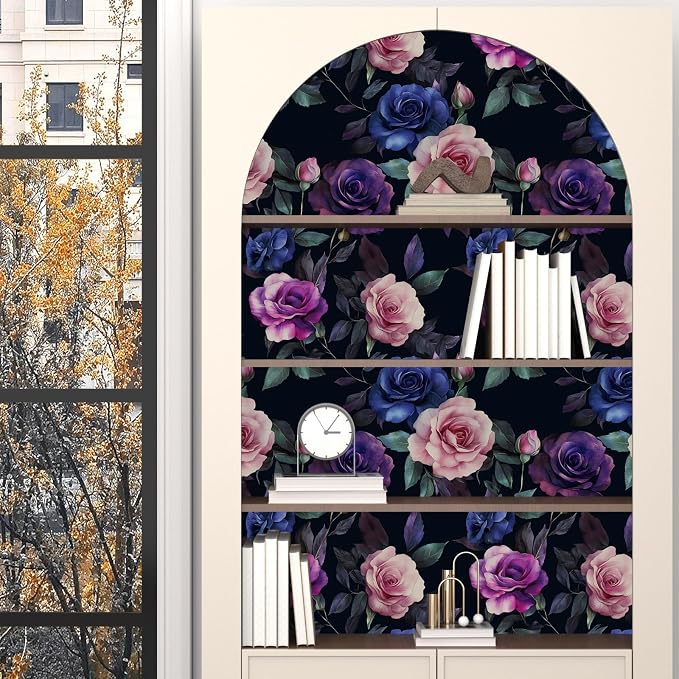 Gothic Purple Floral Wallpaper Peel and Stick 17.5" × 118" | Self Adhesive/Removable/Waterproof/Thick Vinyl Contact Paper for Bathroom Bedroom Shelf Cabinet Drawer,Prepasted,Easy Peel