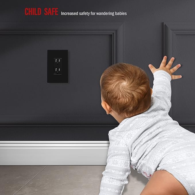 ENERLITES Screwless Decorator Wall Plates Child Safe Outlet Covers, Gloss Finish, Medium Size 1-Gang 4.88" H x 3.11" L, Unbreakable Polycarbonate Thermoplastic, SI8831M-BK, Black