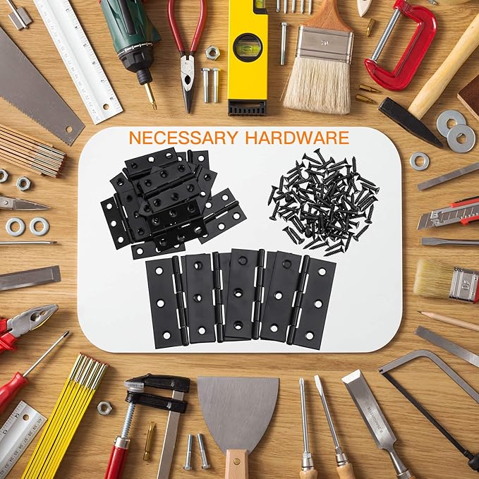 Boao 16 Pieces Small Door Hinges Stainless Steel Folding Butt Hinges Home Furniture Hardware Piano Cabinet Door Hardware with 96 Pieces Stainless Steel Screws(1.75 Inch and 3 Inch,Black)