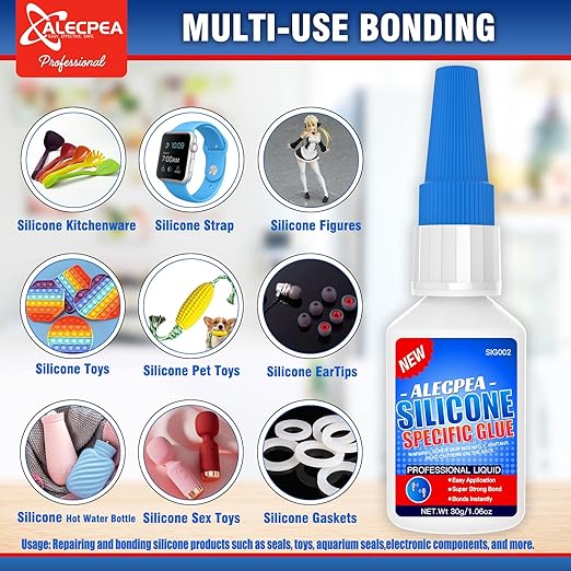 ALECPEA 30g Professional Silicone Glue - High-Flexibility Instant Adhesive for Silicone-to-Silicone Bonding - Waterproof Clear Glue for Silicone Rubber, TPE, TPU Repairs - Sets in 15 Seconds
