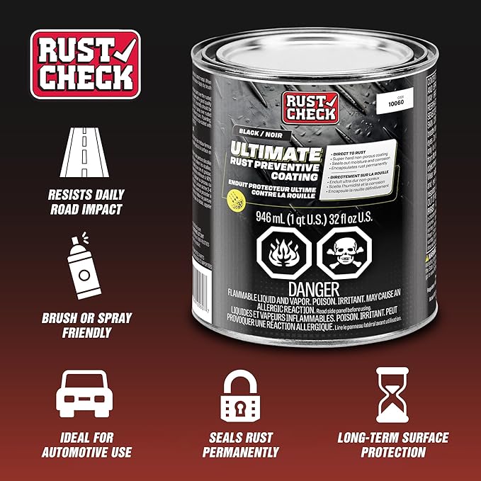 Rust Check Ultimate Rust Preventive Coating – Rust Inhibitor for Cars and Trucks – Anti Corrosion Coat for Rusted Frame – Automotive Metal Protection – Primer Seal and Repair Solution - 32 Fl Oz