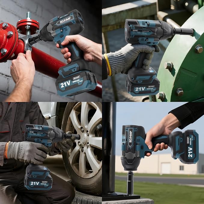 Cordless Impact Wrench 1/2 Inch, Brushless Impact Gun 1500 N.m/1106ft-lbs | Compatible with Makita 18V Batteries, 3000 RPM, 4 Speeds, Built-in LED, Impact Driver for Car Home, Blue With Battery
