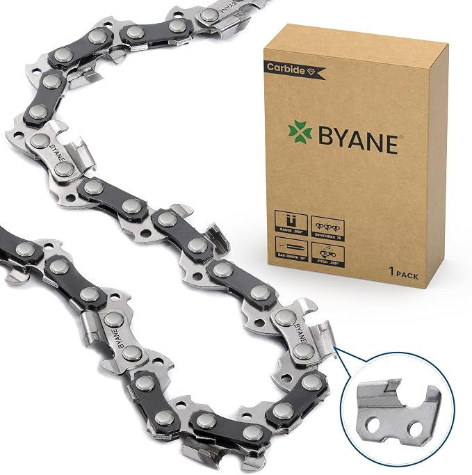 BYANE 18-Inch Carbide Chainsaw Chain .325" Pitch .050" Gauge 72 Drive Links | Fits Husqvarna 440, 445, 450, 455 Rancher and Echo CS-400, CS-590
