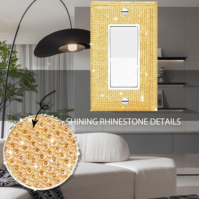 Silver Shiny Gold Light Switch Cover Gold Rhinestones Wall Plates Light Switch Cover Plate Decorative Switch Covers Single Gang Toggle Wall Plate