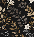 Floral Leaf Vintage Wallpaper Peel and Stick 17.5"x118", Black Gold | Self Adhesive/Removable/Waterproof/Thick Vinyl Contact Paper for Bathroom Bedroom Shelf Cabinet Drawer,Prepasted,Easy Peel