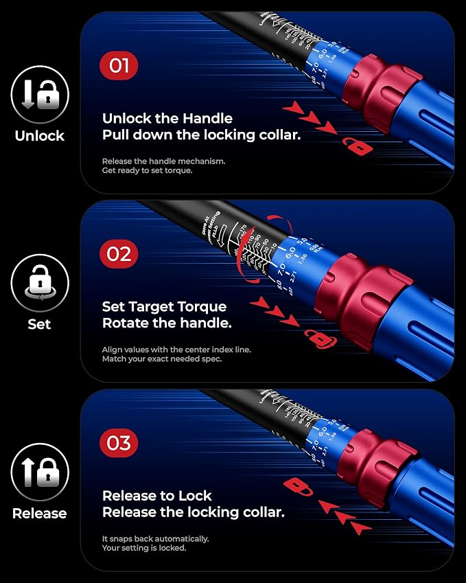 Torque Wrench Set 1/4 3/8 1/2 Inch Drive For Auto Moto Bike Repair | 10–170 ft.lb & 5–45 ft.lb & 20–220 in.lb，3% Accuracy，Quick-Release Head，With Extension Bars，Fits the Natural Curve of Hand
