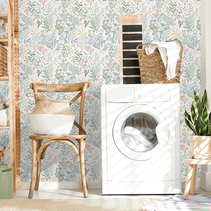 Fititem Floral Peel and Stick Wallpaper Boho Modern Wall Paper 17.3”×78.7” | Wildflower Self Adhesive Contact Paper for Cabinet Fun Nature Removable Waterproof Wallpaper for Bathroom Kids Bedroom Decor