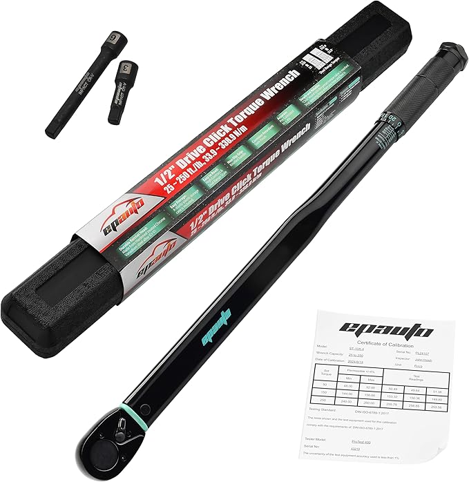 EPAuto 1/2-Inch Drive Click Torque Wrench, 25-250 ft-lb/33.9-338.9 Nm, Black | 1/2-Inch Drive Click Torque Wrench, 25-250 ft-lb/33.9-338.9