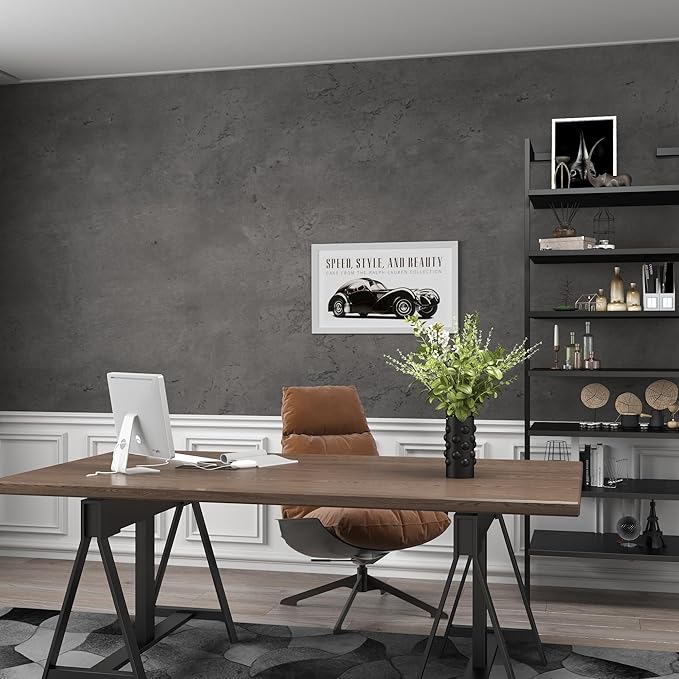 3YECAO 31"×1181" Extra Wide Big Thick Darker Grey Black Concrete Wallpaper Peel and Stick Removable Matte Textured 3d Dark Gray Concrete Cement Contact Paper for Store Coffee Room Gym Bedroom Bathroom