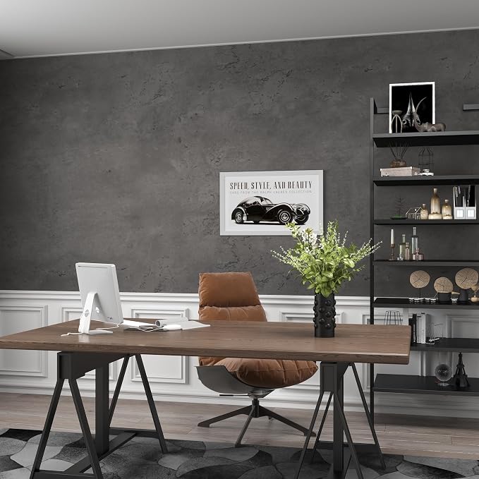 16"×591" Extra Thick Dark Grey Black Concrete Wallpaper Peel and Stick 3D Concrete Cement Contact Paper Stained Vinyl Matte Textured Removable Walls Sticker for Kitchen Living Room Bedroom Basement