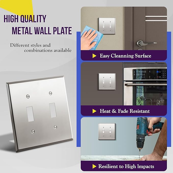 ENERLITES Toggle Light Switch Metal Wall Plate, Stainless Steel 201, Corrosion Resistant, Size 2-Gang 4.50" x 4.57", 7712-PC, Polished Chrome, Silver (Pack of 1)
